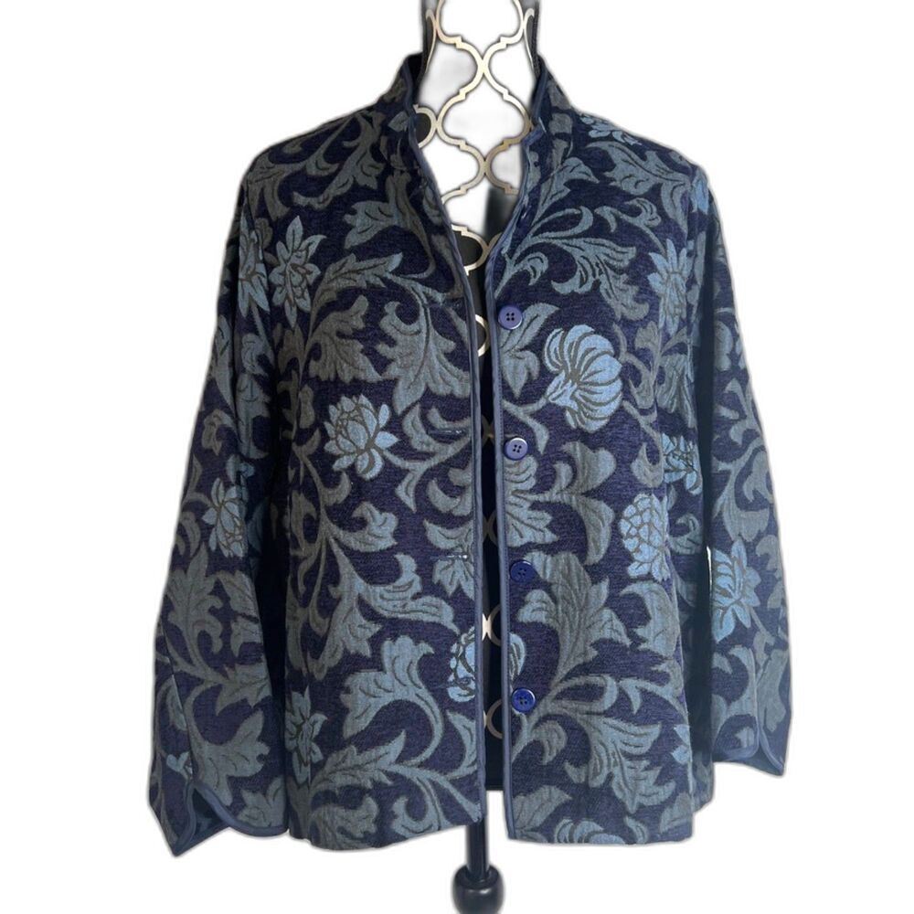 Briggs New York Blue Floral Print Tapestry Button Front Jacket Blazer Size Large